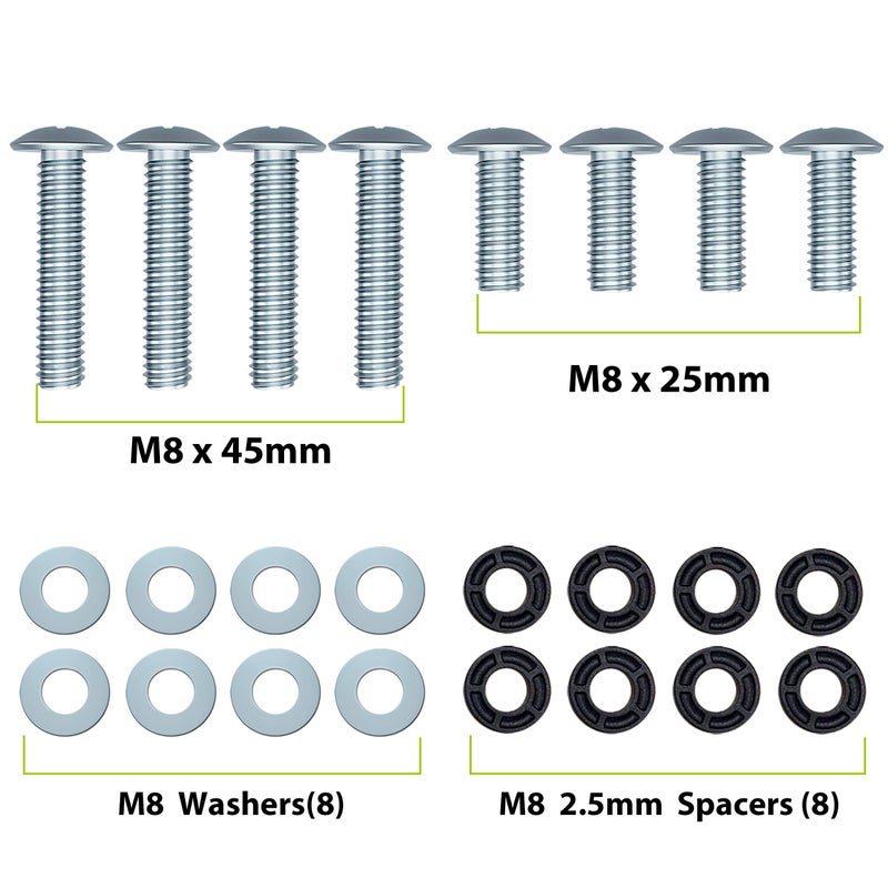 USX MOUNT TV Mounting bolts-M8x 45mm and M8 x 25mm (4PCS) TV Mounting Screws Compatible for Samsung TV with 2.5mm Spacers & 8.5mm Washer - Image 2